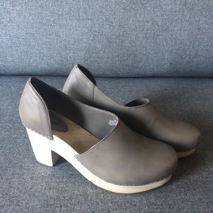 Gray Monroe Wood and Leather Clogs MOVING SALE